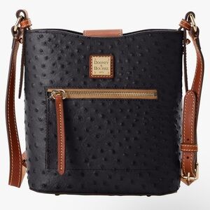 NWOT Dooney & Bourke Black and Brown Crossbody Bag with Ostrich Embossed Texture
